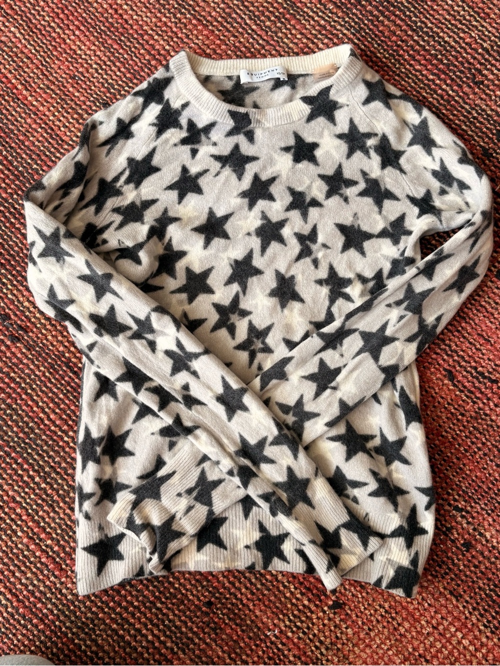 Star Print Crewneck Sweater - Black & Cream